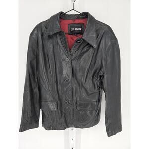Vintage Louis Alvear Womens Sz L Button Up Black Leather Jacket